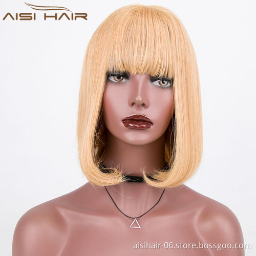 Aisi Hair Wholesale Price 100% Human Hair Hand Tied Wig , 613 Short Blonde Wig